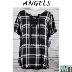 Angels Plaid Short Sleeve Shirt Size Medium NWT